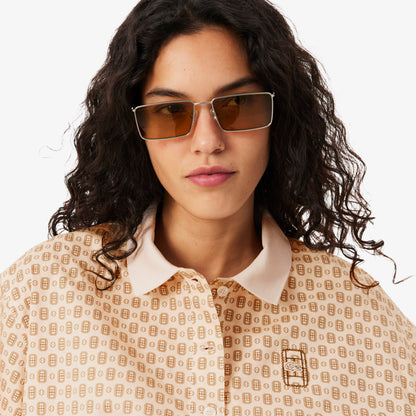 Lacoste Kadın Oversize Fit Desenli Pembe Polo