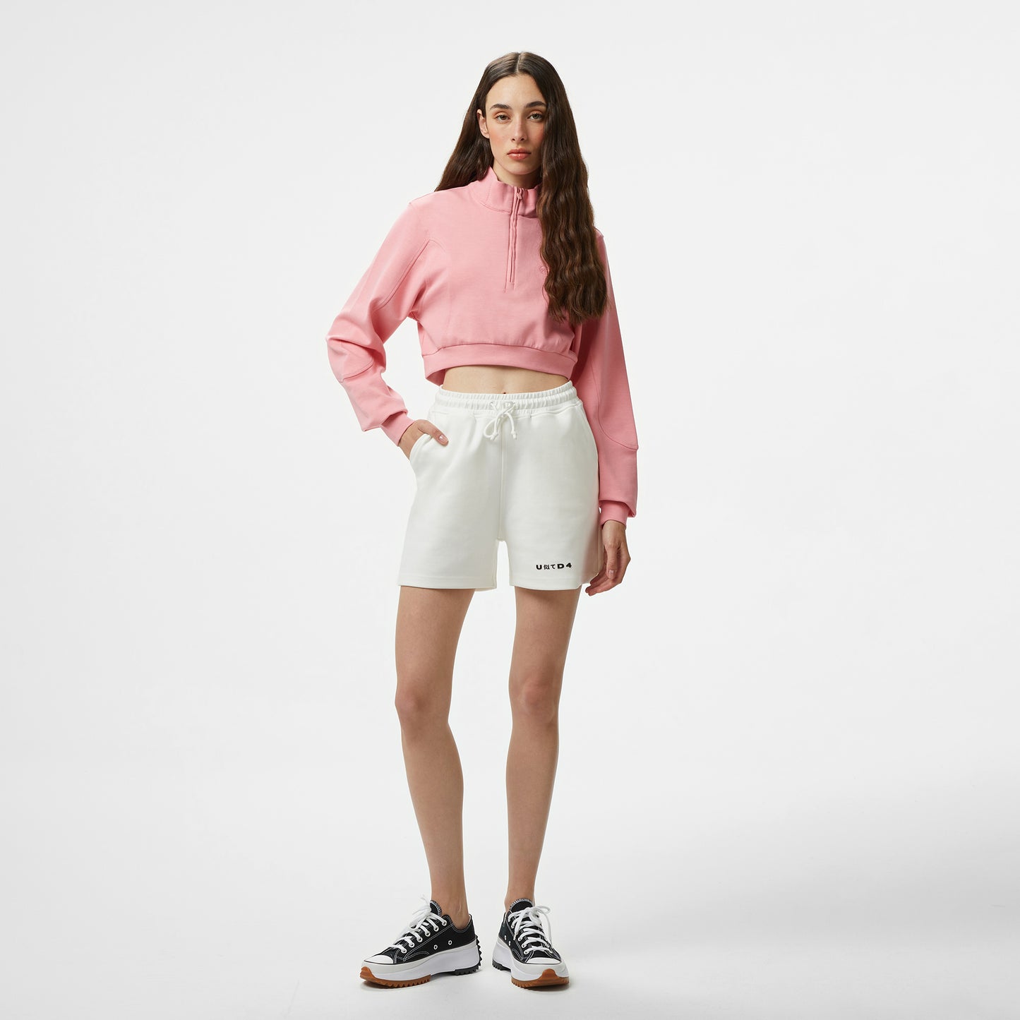 United4 Örme Crop Kadın Pembe Sweatshirt