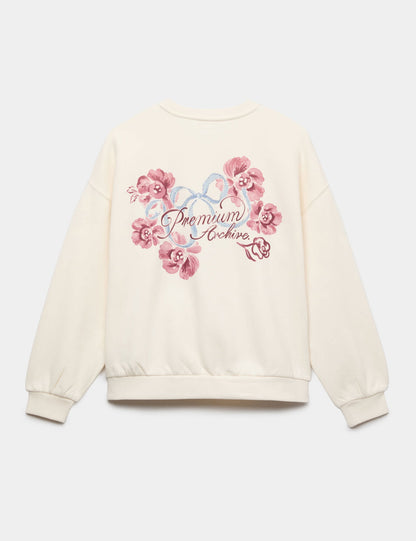 Taş Detaylı Grafik Baskılı Pamuklu Sweatshirt