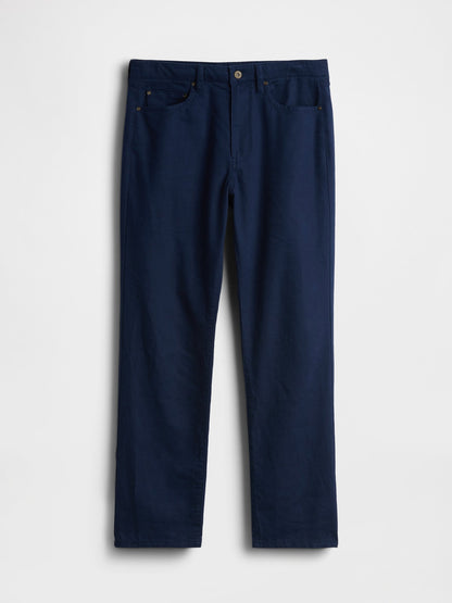 Koyu Mavi Keten Karışımlı Relaxed Straight Pantolon
