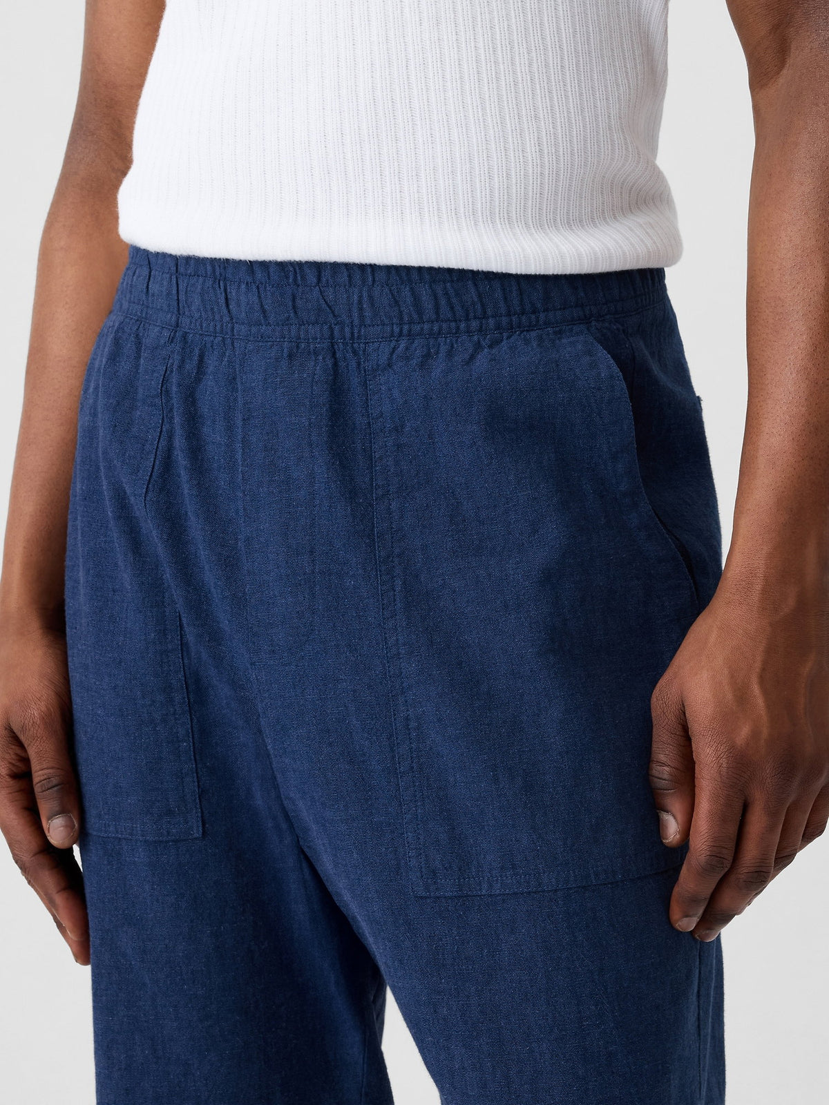 Koyu Mavi Keten Karışımlı Straight Utiliyt Easy Pantolon
