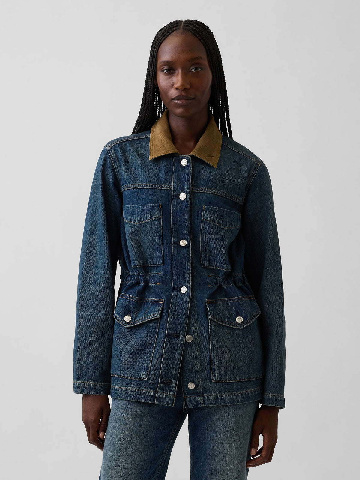 Koyu Mavi Belden Bağlamalı Denim Chore Ceket