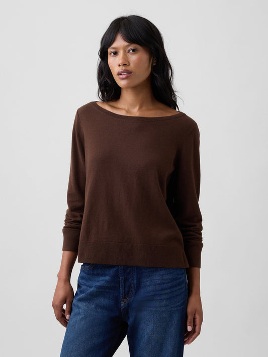 Kahverengi Relaxed Jersey Boatneck Kazak