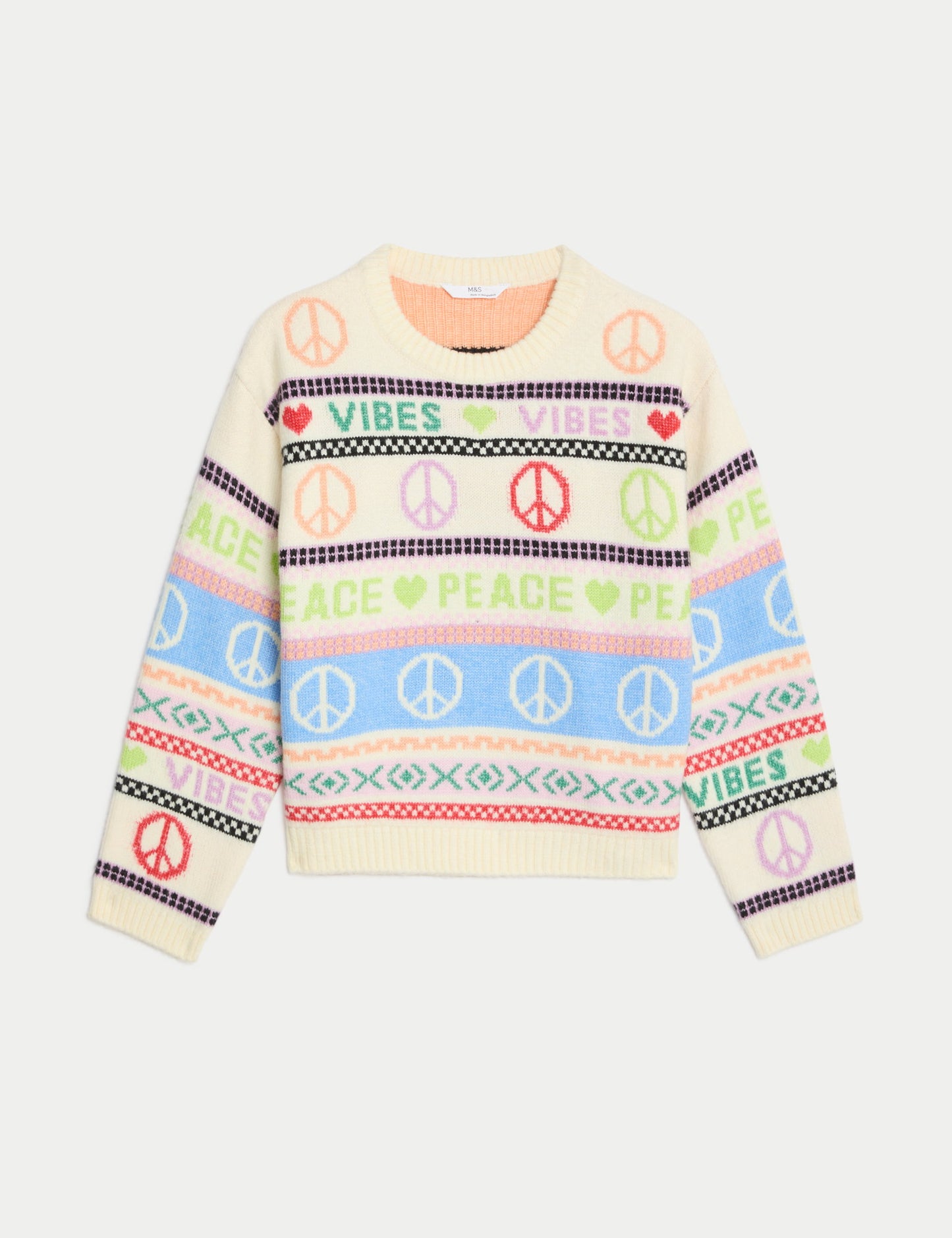 Fair Isle Desenli Yuvarlak Yaka Kazak (6-16 Yaş)