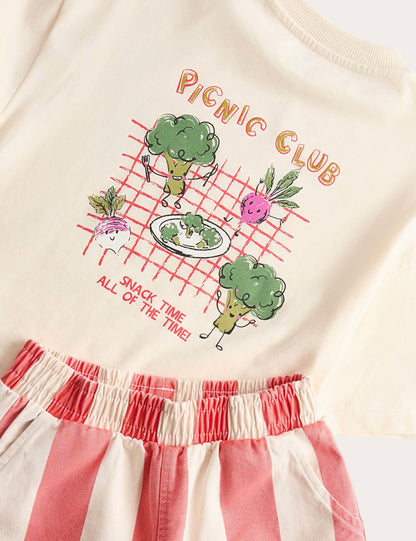 2'li Saf Pamuk T-shirt Ve Çizgili Pantolon Takımı (2-8 Yaş)