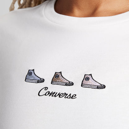 Converse High Tops Kadın Nakışlı Krem T-shirt