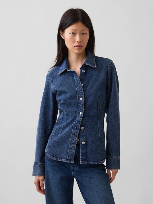 Koyu Mavi Denim Fitted Gömlek