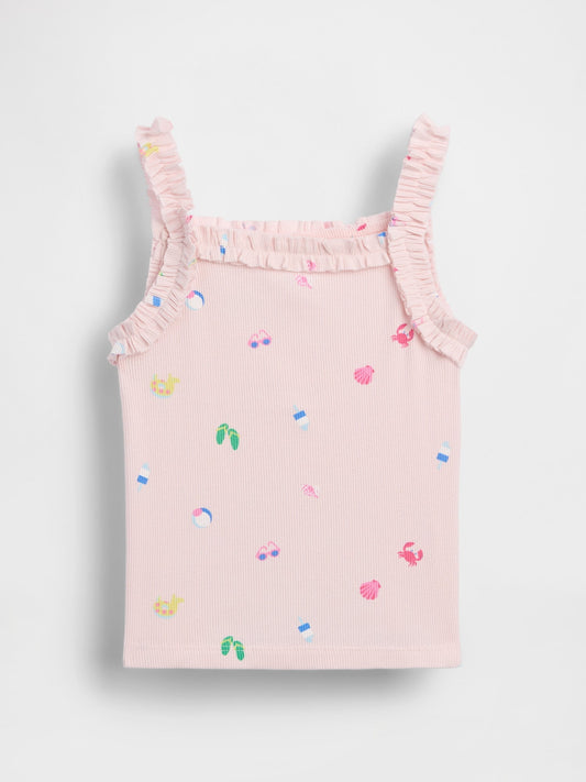 Pembe Fitilli Fırfır Apron Askılı Atlet