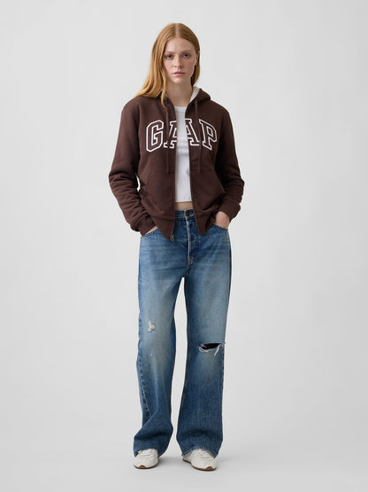 Kahverengi Relaxed Gap Logo Sherpa-astarlı Fermuarlı Sweatshirt
