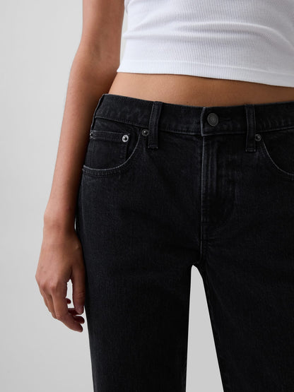 Siyah Mid Rise Relaxed Flare Jean Pantolon