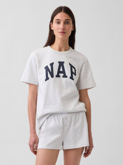 Açık Gri Nap Logo Oversized Pijama Üstü
