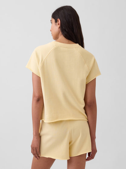 Sarı Relaxed Fransız Havlu Kumaş Grafik Baskılı T-shirt
