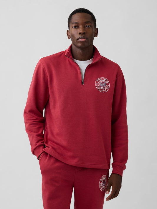 Kırmızı Relaxed Gap Grafik Yarım Fermuarlı Sweatshirt
