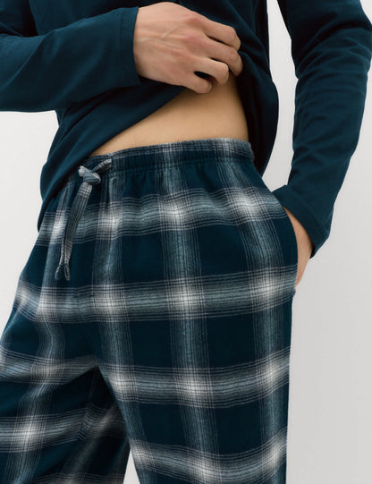 Saf Pamuklu Ekose Desenli Pijama Takımı