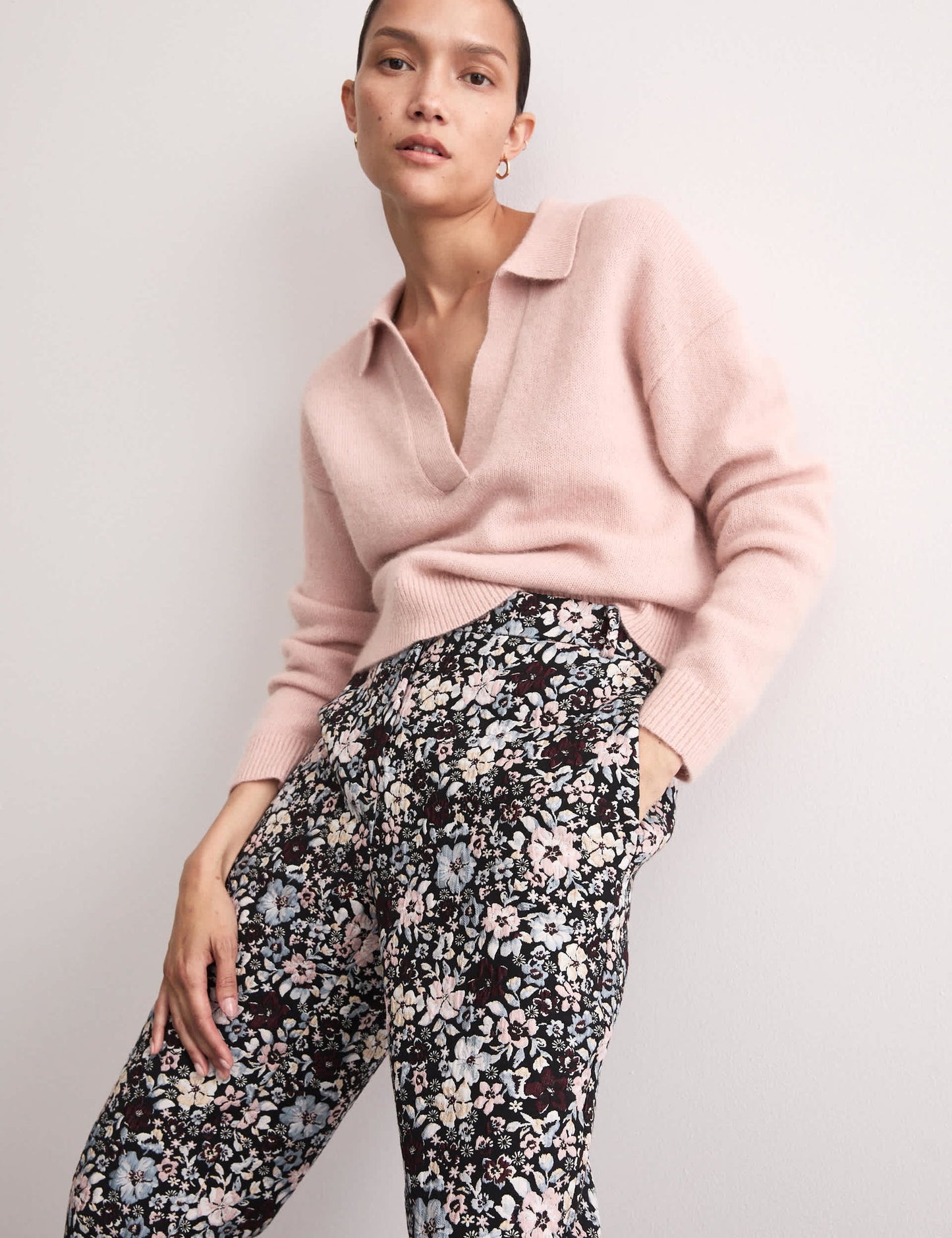 Çiçekli Jakarlı Straight Leg Pantolon
