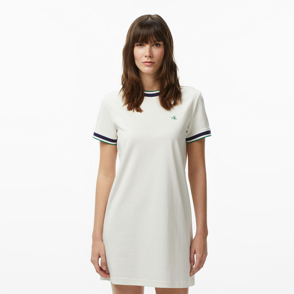 Calvin Klein Monogram Stripe Trim Mini Kadın Beyaz Elbise