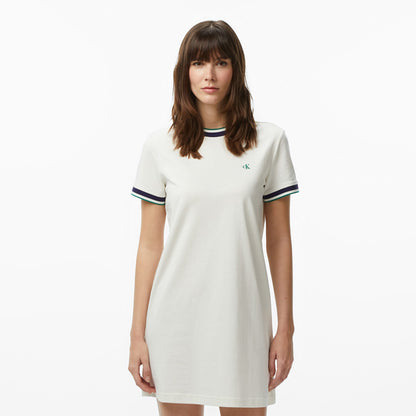 Calvin Klein Monogram Stripe Trim Mini Kadın Beyaz Elbise