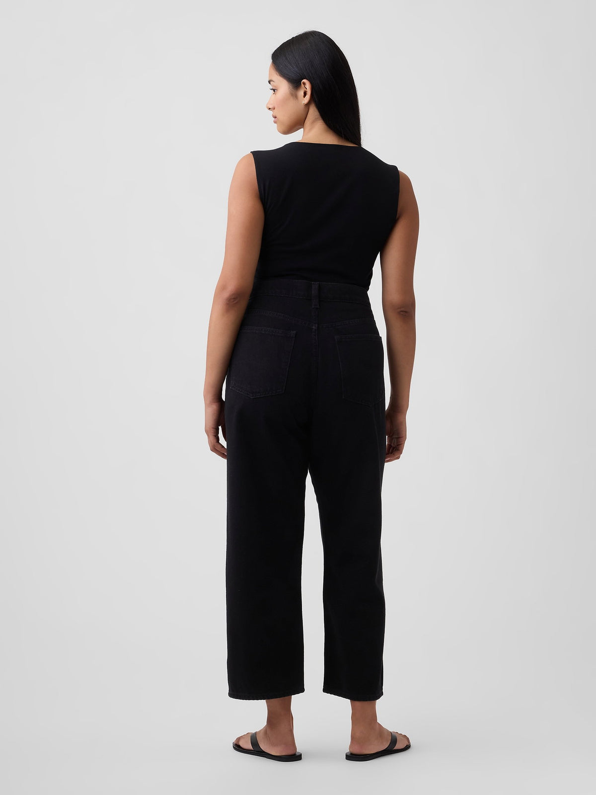 Siyah Low Slung Supersoft Relaxed Straight Crop Jean Pantolon