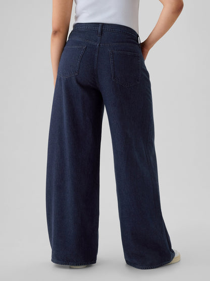 Koyu Mavi Mid Rise Ultrasoft Baggy Jean Pantolon