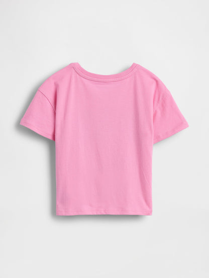 Pembe Knot-tie Grafik Baskılı T-shirt
