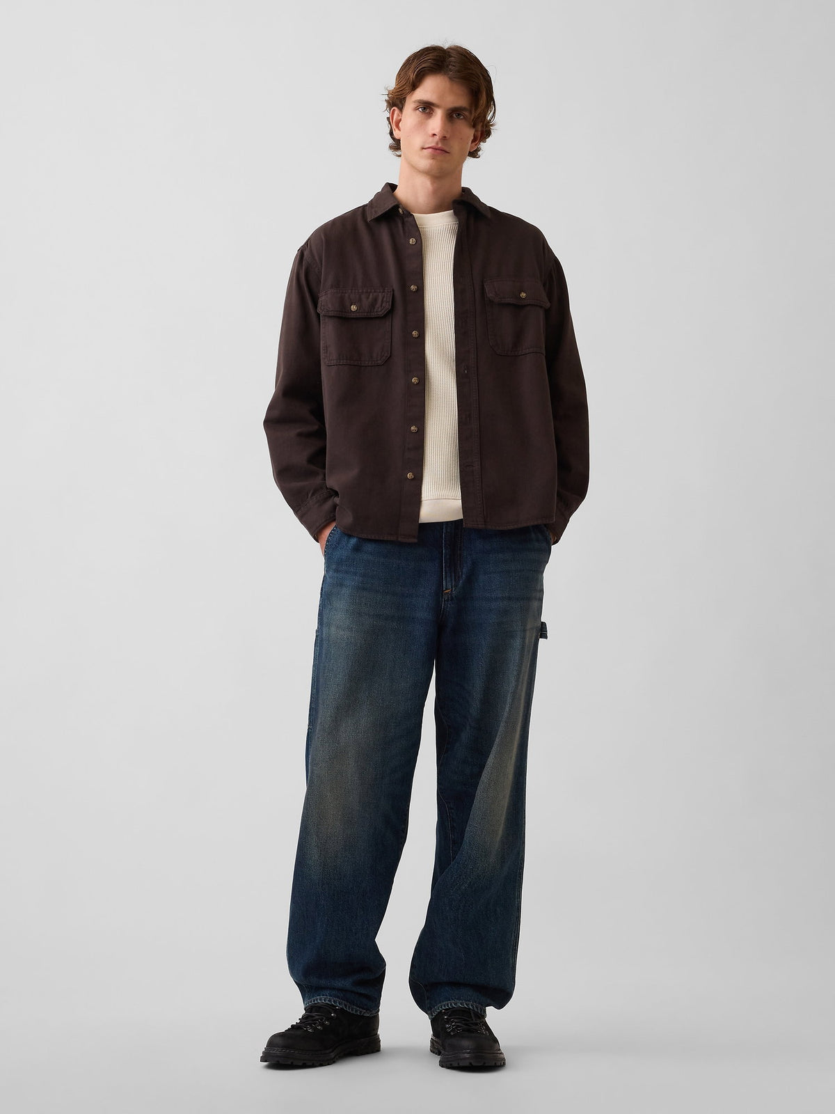 Koyu Kahverengi Ultrasoft Denim Relaxed Utility Gömlek