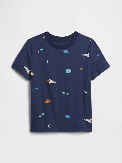 Koyu Mavi Grafik Baskılı T-shirt