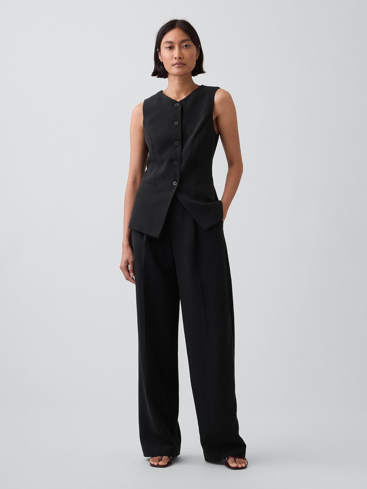 Siyah High-neck Longline Yelek