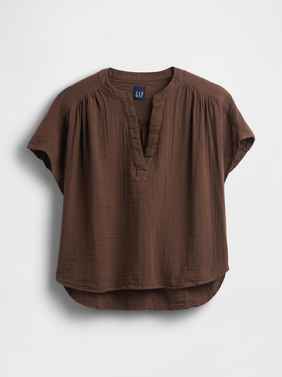 Kahverengi Pamuk Gauze Oversized Split-neck Üst