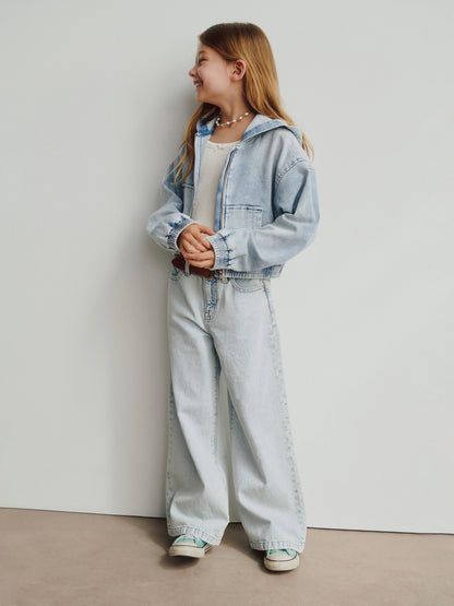 Açık Mavi High Rise Stride Wide-leg Ankle Jean Pantolon