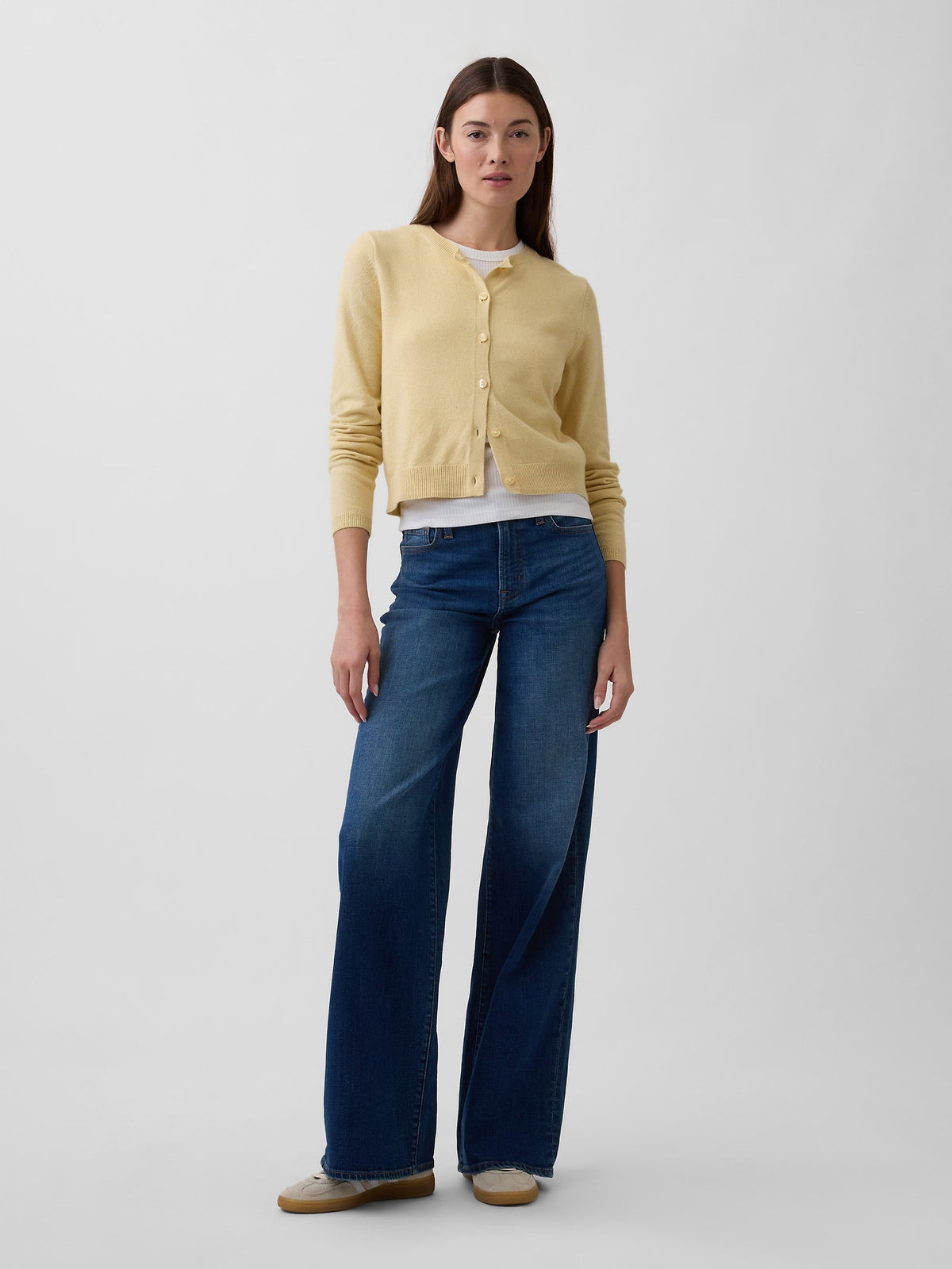Koyu Mavi Mid Rise Wide-leg Jean Pantolon