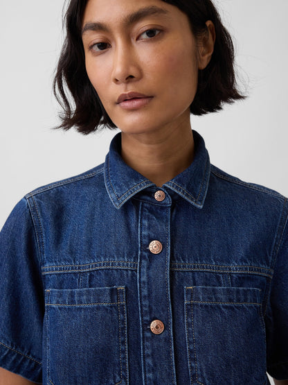 Koyu Mavi Ultrasoft Denim Mini Elbise