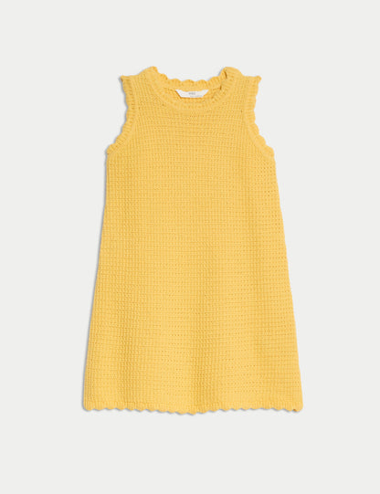 Saf Pamuk Crochet Tarzı Elbise (2–16 Yaş)