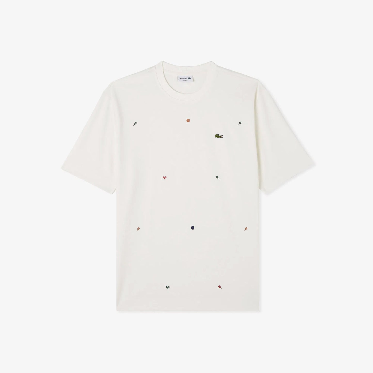 Lacoste Erkek Loose Fit Bisiklet Yaka Desenli Beyaz T-shirt