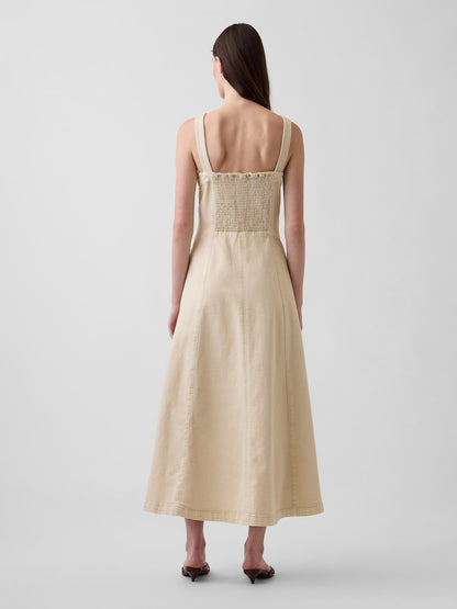 Bej Scoop Neck Maxi Elbise