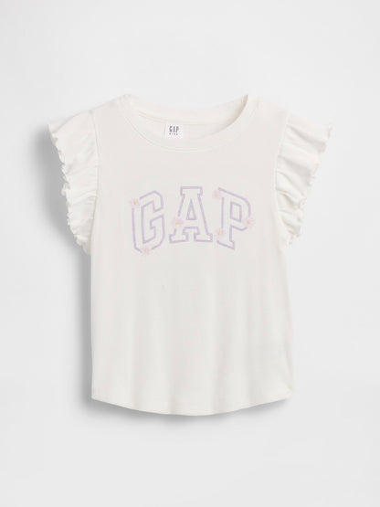 Beyaz Arch Logo Ruffle T-shirt