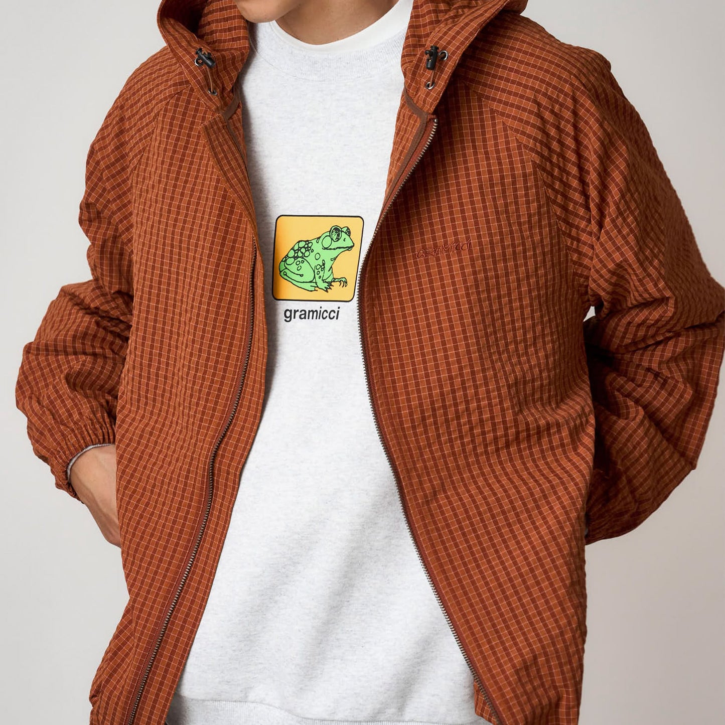 Gramicci Northside Plaid Hooded Erkek Kahverengi Sweatshirt