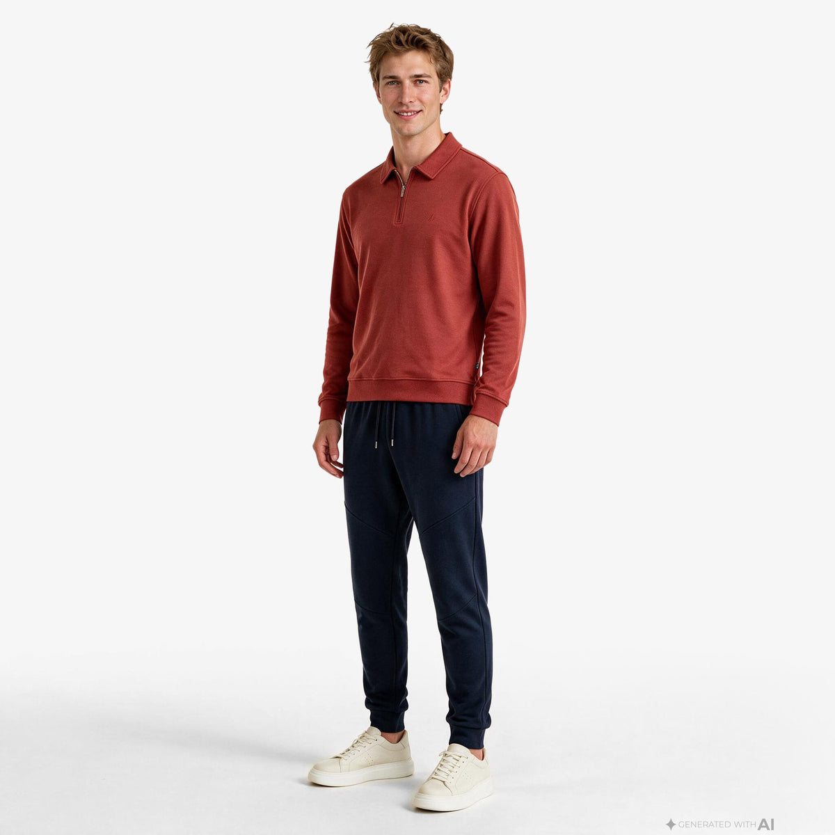 Nautica Erkek Turuncu Polo Yaka Sweatshirt