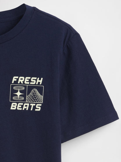 Lacivert Grafik Baskılı T-shirt