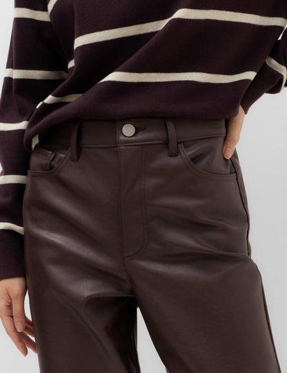 Suni Deri Straight Leg Pantolon