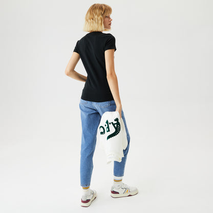 Lacoste Kadın Slim Fit V Yaka Siyah T-shirt