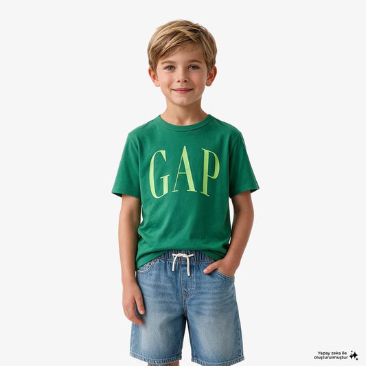 Gap V-frch Logo Arch Çocuk Yeşil T-shirt