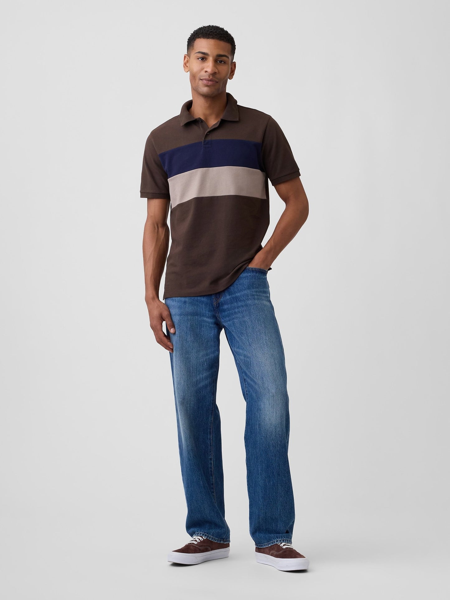 Kahverengi Colorblock Stretch Pique Polo T-shirt