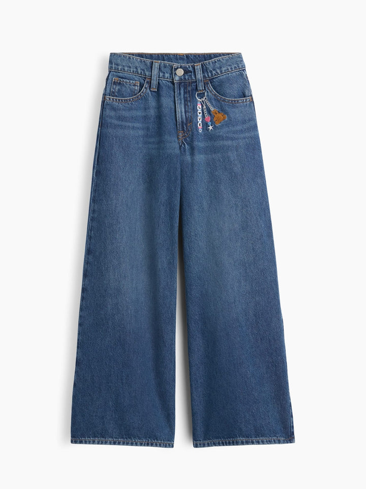 Mavi Low Rise Işlemeli Baggy Jean Pantolon