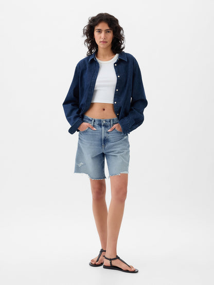 Açık Mavi 8 Mid Rise '90s Loose Denim Bermuda Şort