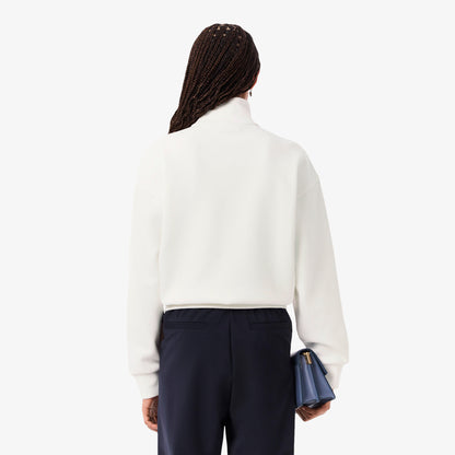 Lacoste Kadın Relaxed Fit Yarım Fermuarlı Beyaz Sweatshirt