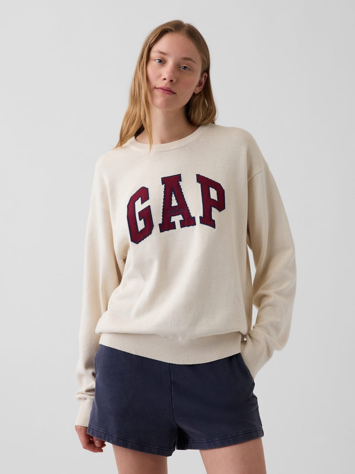 Krem Relaxed Gap Logo Intarsia Kazak
