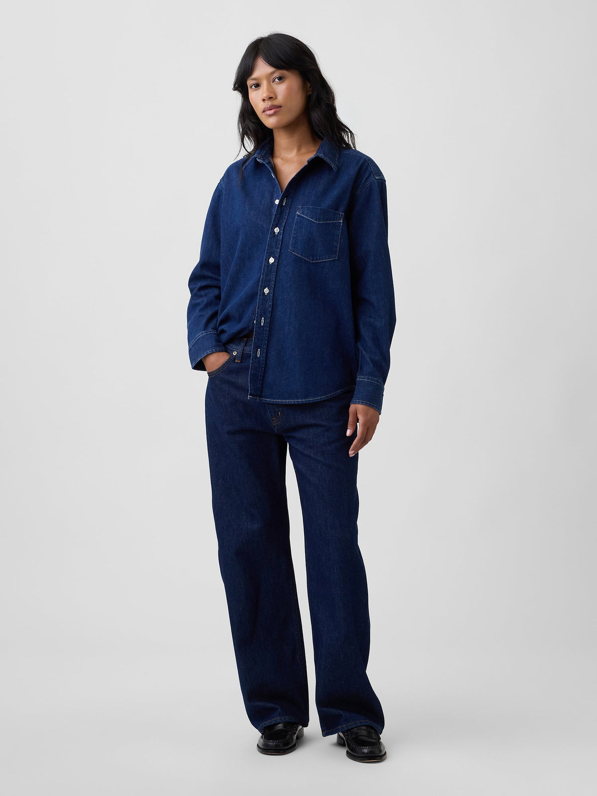 Koyu Mavi Oversized Denim Gömlek