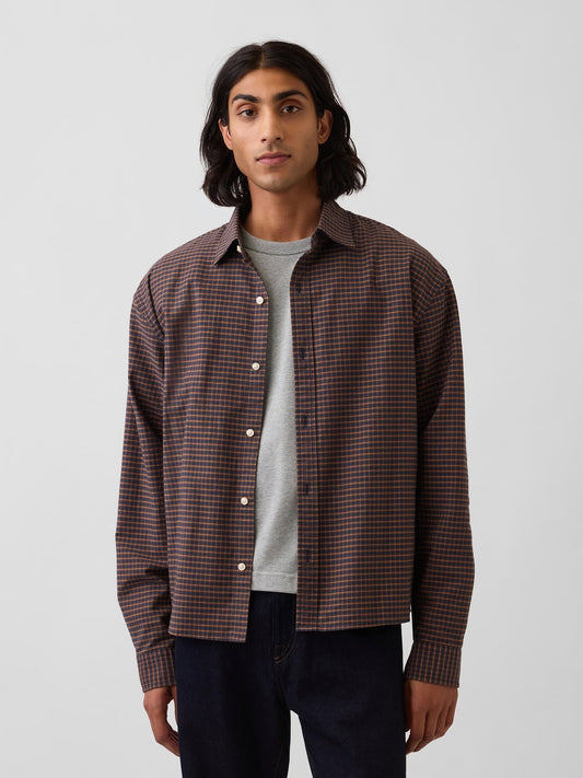 Kahverengi Relaxed Crop Straight-hem Oxford Gömlek