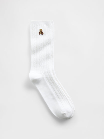 Beyaz Brannan Bear Cable-knit Crew Çorap