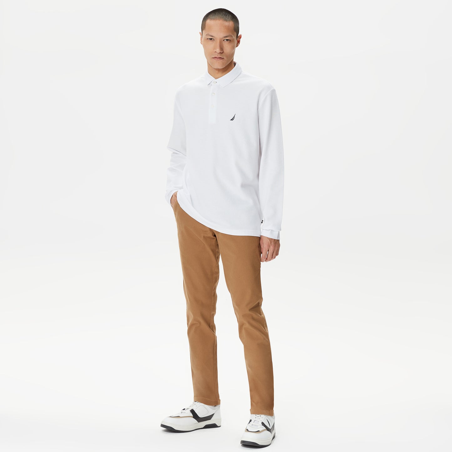 Nautica Erkek Beyaz Classic Fit Uzun Kollu Polo Yaka T-shirt